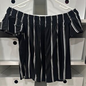 Kendall & Kylie Black and White Striped Off-Shoulder Top